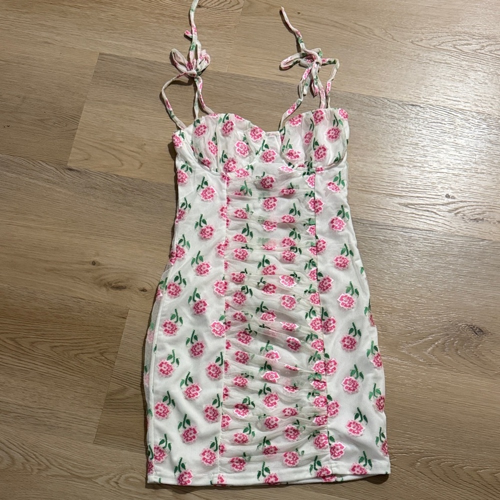 Superdown Floral Ruched Dress with Tie Straps - Picture 1 of 5